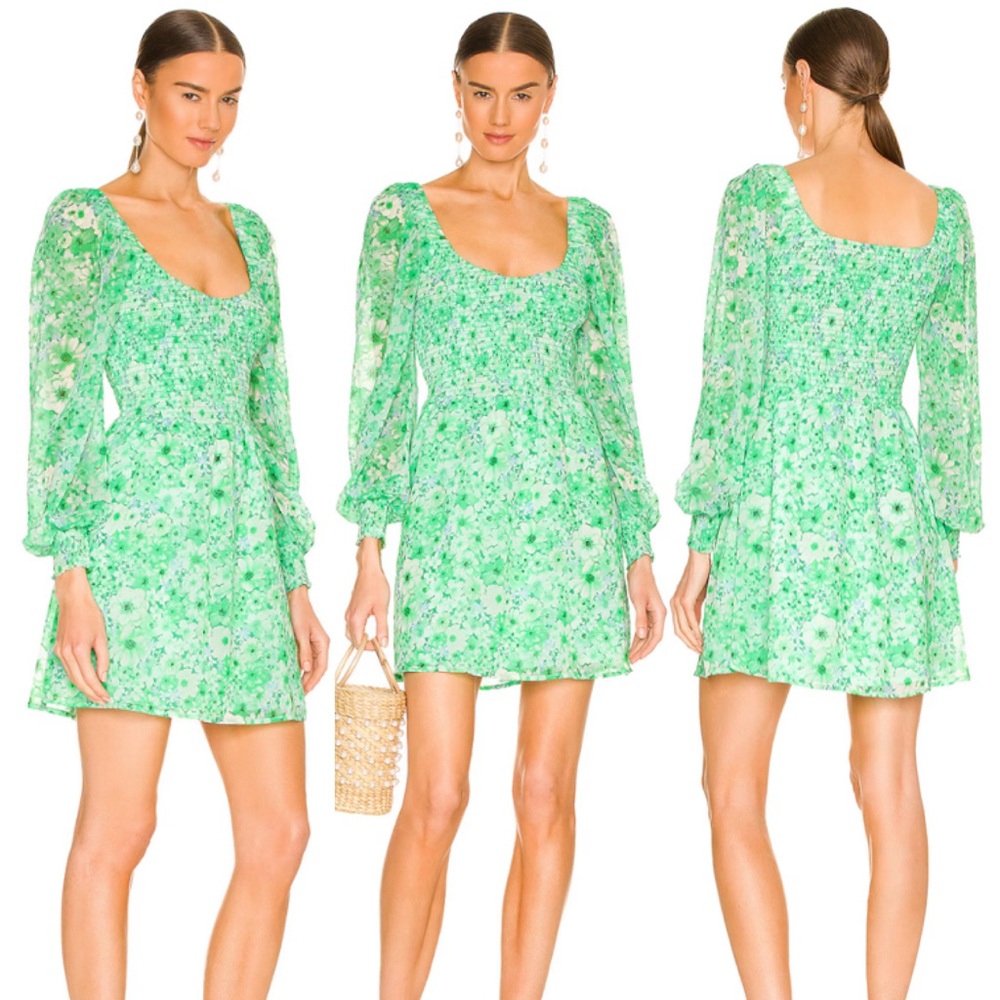 Morley Steve Madden Lucky Green Floral Long Sleeve Dress size Small